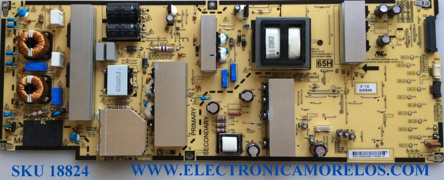 FUENTE DE PODER PARA TV LG / NUMERO DE PARTE EAY64229411 / LGP65H-16UH12 / 64229411 / OPVP-0302 / PANEL LC654EQF (YJ)(F1) / MODELO 65UH9500-UA / 65UH9500-UA.BUSWLJR